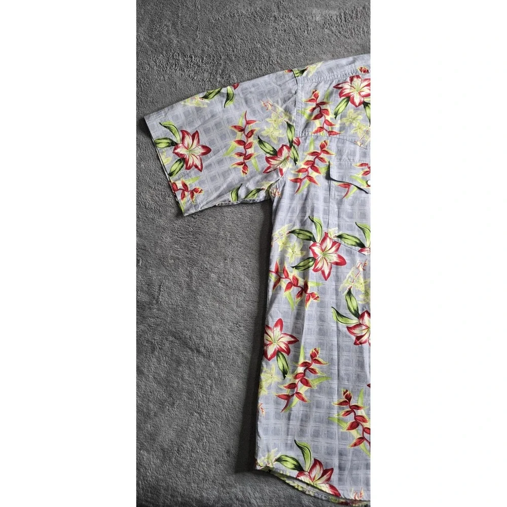 Roper Western Shirt Mens Medium Gray Floral Short Sleeve Hawiian Resort